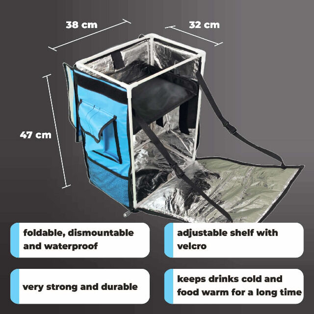 CoolQuest isolierte Kühltasche 42 Liter in Schwarz Thermobox wasserdicht Picknick Rucksack Liefertasche Thermobag Deliverybag Fahrradkurier 