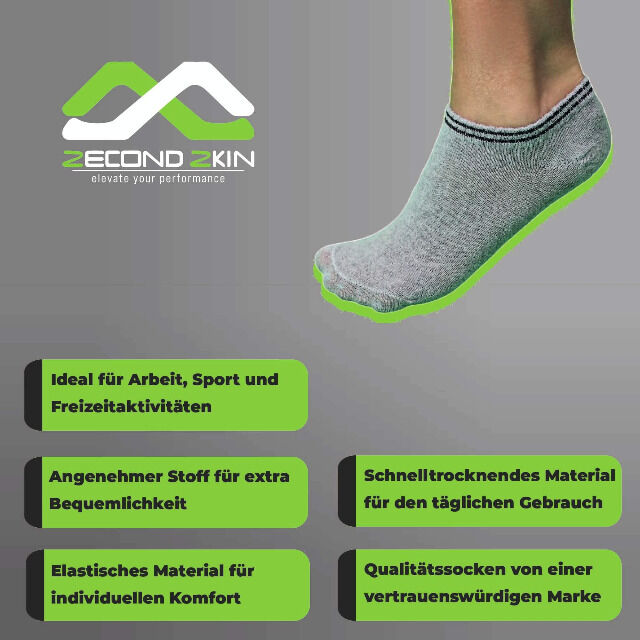 Zecond Zkin 8 Paar Sneaker Socken Gr. 32 - 38 grau Sommersocken Füßlinge aus Baumwolle Baumwollmischgewebe Halblinge Damensocken Socks