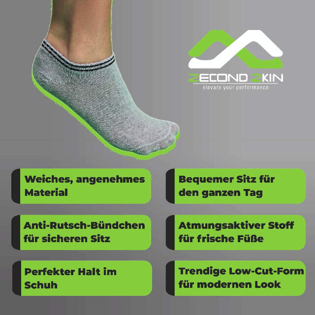 Zecond Zkin 8 Paar Sneaker Socken Gr. 32 - 38 grau Sommersocken Füßlinge aus Baumwolle Baumwollmischgewebe Halblinge Damensocken Socks