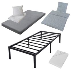Komplettset Metallbett Bett 90 x 200 cm mit Matratze, Bettenset, Spannbettlaken und Bettwäsche
