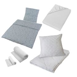 Bettenset bestehend aus: Decke, Kopfkissen, Spannbettlaken, Bettwäschegarnitur, Handtuch groß, Handtuch klein