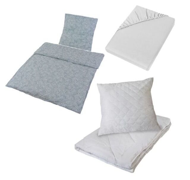 Bettenset bestehend aus: Decke, Kopfkissen, Spannbettlaken und Bettwäschegarnitur