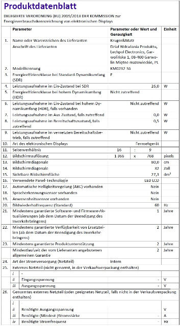 Krüger & Matz KM0232-S6 32 Zoll HD-ready WLAN Smart TV Triple Tuner DVB-T2/S/C USB Fernseher Bildschrim Monitor EEK: E