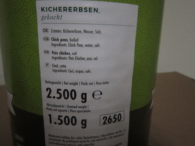 Kichererbsen gekocht Konserve 2650 g