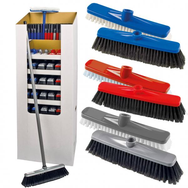 Besen- & Schrubber-Display mit Stielen, Farbig