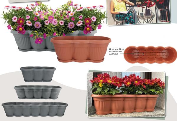 Blumenkasten KRETA, 17x60x19cm Terracotta