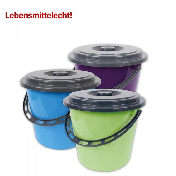 Eimer mit Kunststoffb&uuml;gel und Deckel, 5 Liter,
