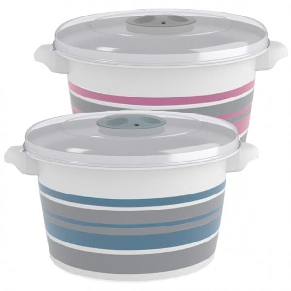 Mikrowellendose mit Streifen, 1,5 Liter, Rosa+Blau