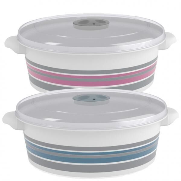 Mikrowellendose mit Streifen, 2 Liter, Farb. sort.