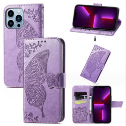 Handyhülle  für iPhone 13 Pro Klapphülle, [3 Kartenfächer] [Magnet Verschluss] Leder Eleganter Prägung schutzhülle,Violett