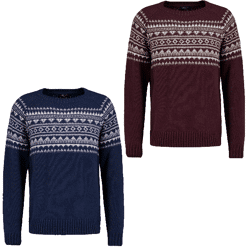 Men's pullover, sweater made of wool from Sublevel S-XXL in color melange blue and melange red 