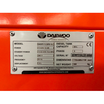 Daewoo Diesel Generator DAGFS-15 Stromgenerator Stromerzeuger Notstromaggregat