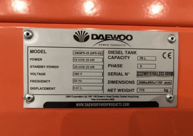 Daewoo Diesel Generator DAGFS-25 Stromgenerator Stromerzeuger Notstromaggregat
