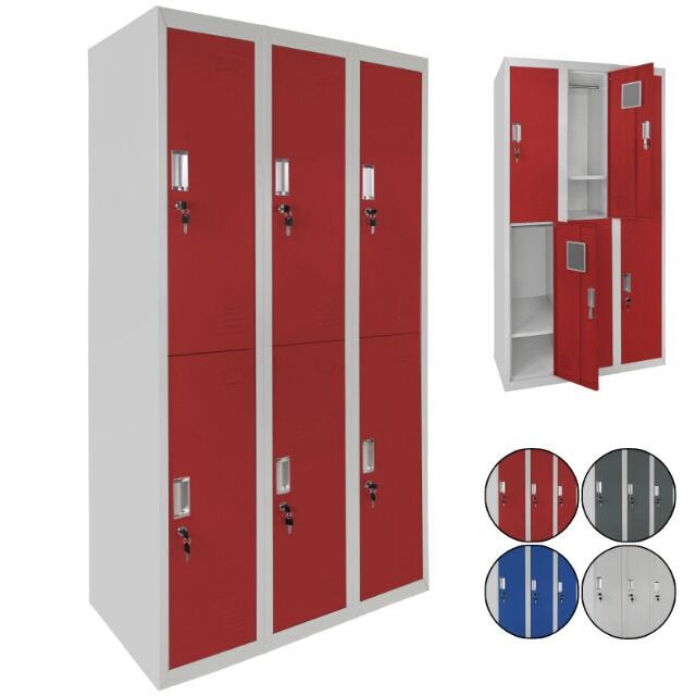 Schließfachspind dreireihig mit 6 Fächern, Spind, Schließfach, 180 x 90 x 50 cm, perfekt für Unterkünfte und Vereine