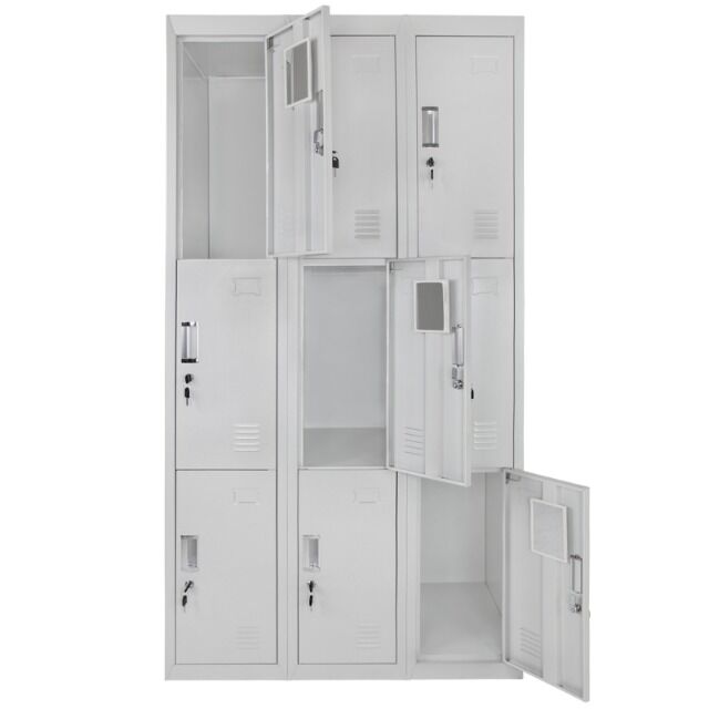 Schließfachspind dreireihig mit 9 Fächern, Schließfach, Spind, 180 x 90 x 50 cm, perfekt für Unterkünfte oder Vereine