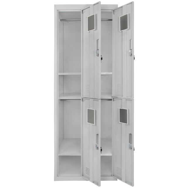 Schließfachspind zweireihig mit 4 Fächern, Kleiderstange und Ablagefach, 180 x 60 x 50 cm, perfekt für Unterkunft von Flüchtlingen