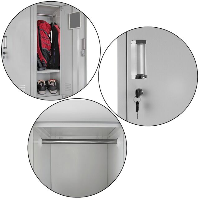 Schließfachspind zweireihig mit 4 Fächern, Kleiderstange und Ablagefach, 180 x 60 x 50 cm, perfekt für Unterkunft von Flüchtlingen