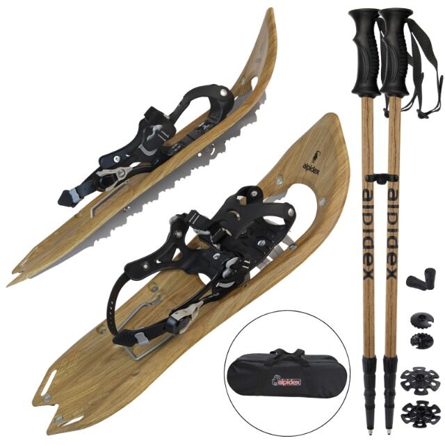 Schneeschuhe in Holzoptik * wahlweise mit Stöcken * inkl. Tragetasche * große Mengen * sofort lieferbar 