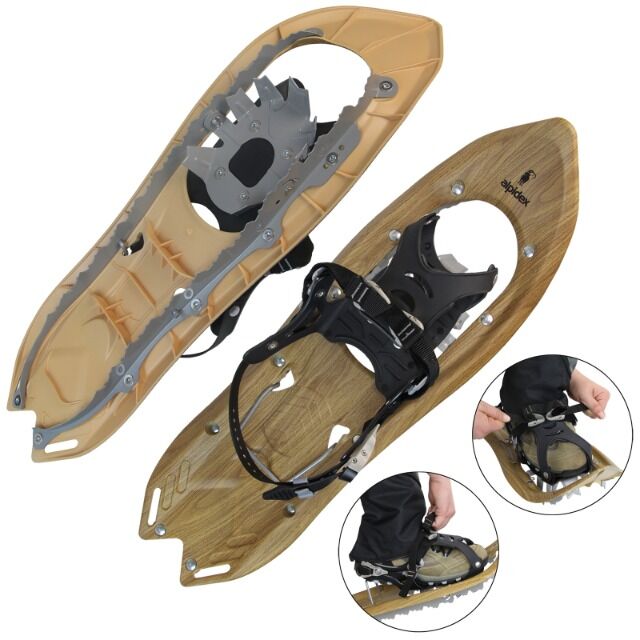Schneeschuhe in Holzoptik * wahlweise mit Stöcken * inkl. Tragetasche * große Mengen * sofort lieferbar 