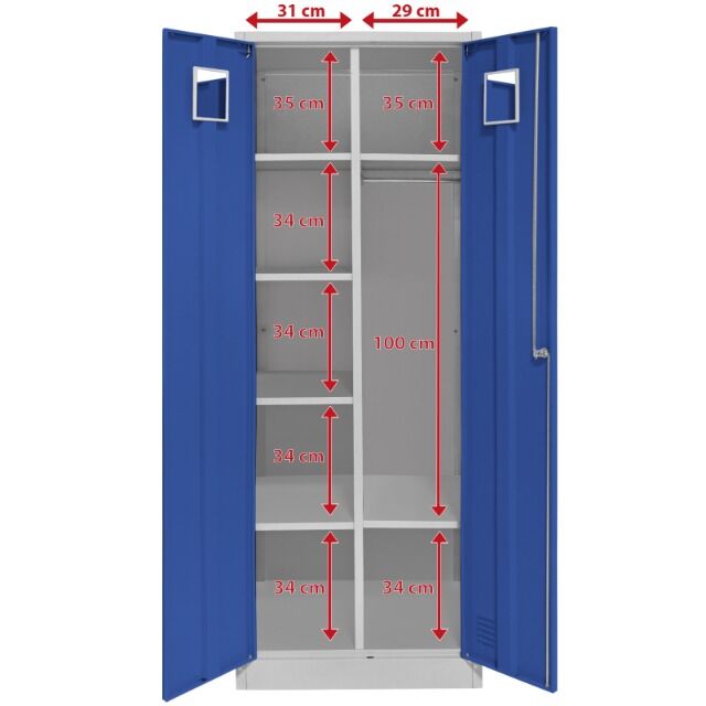 Spind aus Metall, Doppelspind, mit Flügeltüren, Kleiderstange und Regalböden, perfekt für Unterkunft von Flüchtlingen