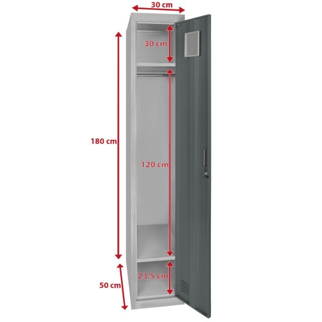 Spind aus Metall, eintürig 180 x 30 x 50 cm, perfekt für Unterkunft von Flüchtlingen oder andere Unterkünfte