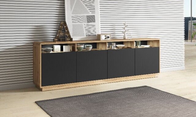 Sideboard +Soft-Close +Front Schwarz +Grifflos