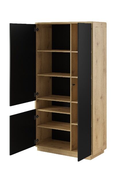 Vitrine Kommode Kommoden +Soft-Close +Front Schwarz +Grifflos