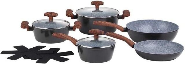 Kochtopfset Wood I geschmiedetes Topfset inkl. Antihaftbeschichtung I 10 tlg I hochwertige Holzoptik I Kochgeschirr I Topf Set Edelstahl I I