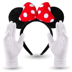 2 in 1 - Minnie Mini Maus Ohren Kostüm Set mit Handschuhen und Mausohren für Damen an Fasching & Karneval
