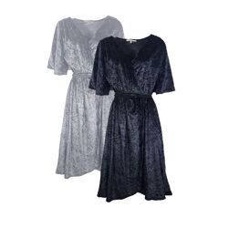 Damenbekleidung – Midi-Wickelkleider aus Samt in Schwarz und Grau von Code