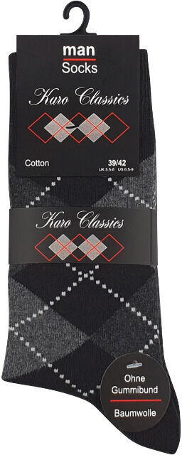 Herren Socken KARO CLASSICS ohne Gummibund - 5er Pack