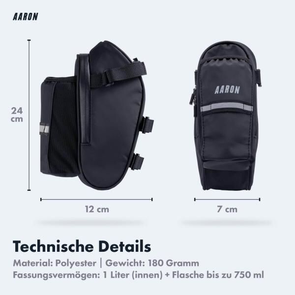 AARON Fahrrad Satteltasche mit Flaschenhalter wasserabweisend Reflektor Fahrradtasche