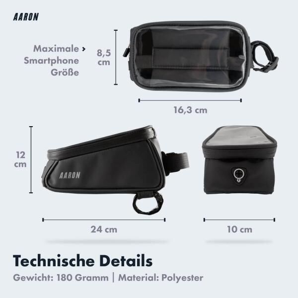 AARON Rahmentasche Fahrrad, Handytasche wasserdicht, Handyhalterung Smartphone Navigation