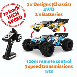 Blij'r DRIVE remote-controlled RC car 70 km/h, 2 chassis, 1:16, 2 batteries, all-wheel drive, 120m monster truck radio-controlled car toy car truck buggy