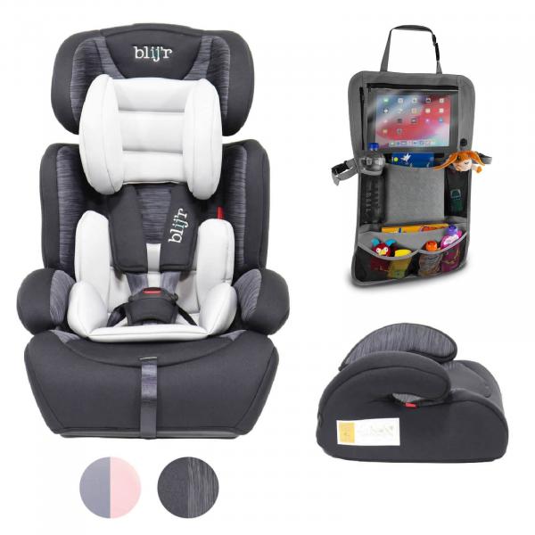 Blij´r Ivo Grey/Black Autositz mit gratis Rücksitz Organizer Kleinkind Reise Urlaub Organizer 5-Punkt-Gurt, Auto KfZ