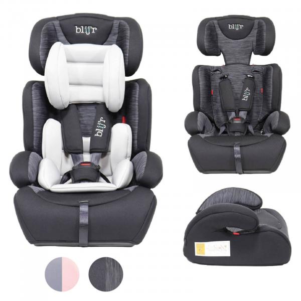 Blij´r Ivo Grey/Black Autositz mit gratis Rücksitz Organizer Kleinkind Reise Urlaub Organizer 5-Punkt-Gurt, Auto KfZ
