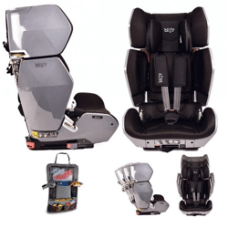 Blij´r Uniek Grau Kindersitz mit Fioly Organizer | von 3,5 bis 12 Jahren, höhenverstellbar bis 150 cm, 3-Punktgurt Babyschale Tasche Auto