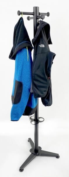 Garderobenständer Standfuss, Standgarderobe, Kleiderständer, Stahlrohr schwarz mit Schirmhalter, A-Ware, Anteil B-Ware Restposten Großhandel