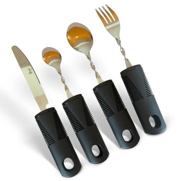GoldenEra biegsames Essbesteck Supergrip Biegbar für Senioren mit extra großem Griff Seniorenbesteck Athritis Gabel Messer Löffel Teelöffel