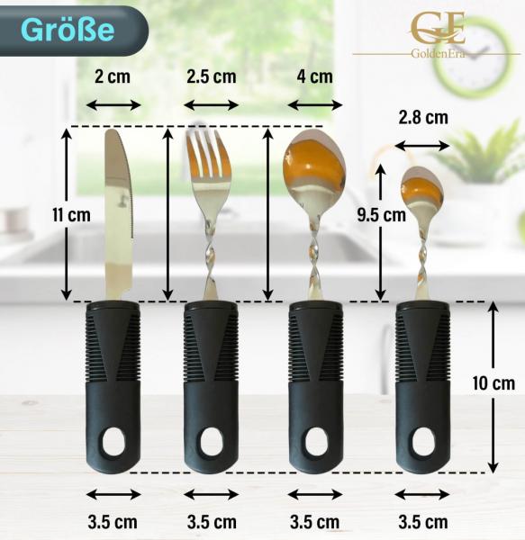 GoldenEra biegsames Essbesteck Supergrip Biegbar für Senioren mit extra großem Griff Seniorenbesteck Athritis Gabel Messer Löffel Teelöffel