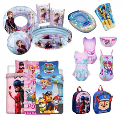 Lady Bug, Paw Patrol, Peppa Pig, Frozen, Bademode, Badezubehör, Bettwäsche, Ponchos, Rucksäcke, etc.