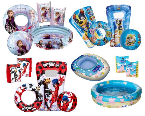 Lady Bug, Paw Patrol, Peppa Pig, Frozen, Bademode, Badezubehör, Bettwäsche, Ponchos, Rucksäcke, etc.