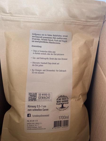 Olivenbaum Räucherchips, Aromaholz, Hackschnitzel, 500ml, Großhandel, Marke: Smokey Olive Wood, für Wiederverkäufer, A-Ware,Restposten