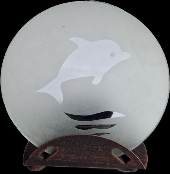 Teelichthalter / Windlicht aus Glas /Metall mit Delphine Motiv Ø 10 cm