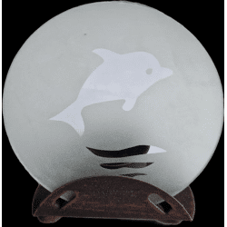 Teelichthalter / Windlicht aus Glas /Metall mit Delphine Motiv Ø 10 cm