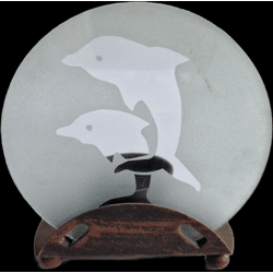 Teelichthalter / Windlicht aus Glas /Metall mit Delphine/ Paar Motiv Ø 10 cm