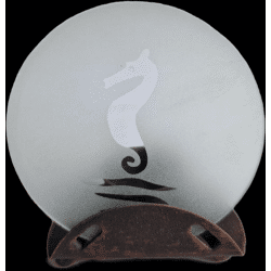 Teelichthalter / Windlicht aus Glas /Metall mit Seepferdchen Motiv Ø 10 cm