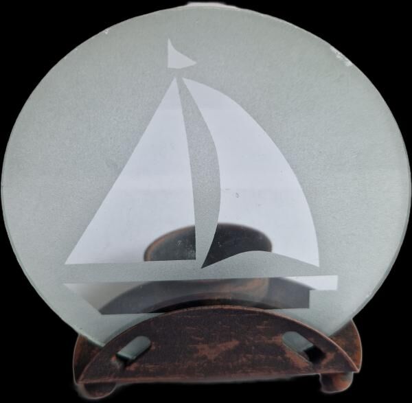 Teelichthalter / Windlicht aus Glas /Metall mit Segelschiff Motiv Ø 10 cm