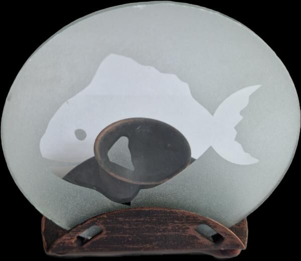 Teelichthalter aus Glas /Metall mit Fisch Motiv Ø 10 cm Windlicht