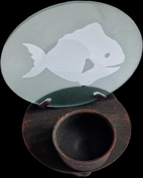 Teelichthalter aus Glas /Metall mit Fisch Motiv Ø 10 cm Windlicht